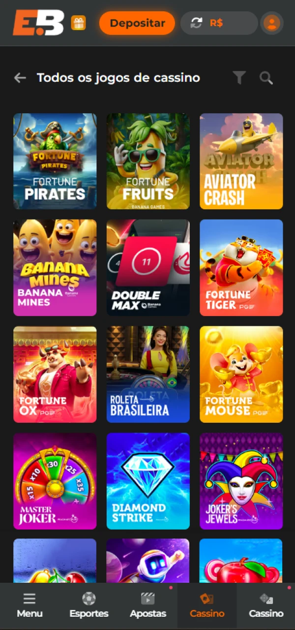 Abra a secção de casino do EsportivaBet e encontre o Aviator.