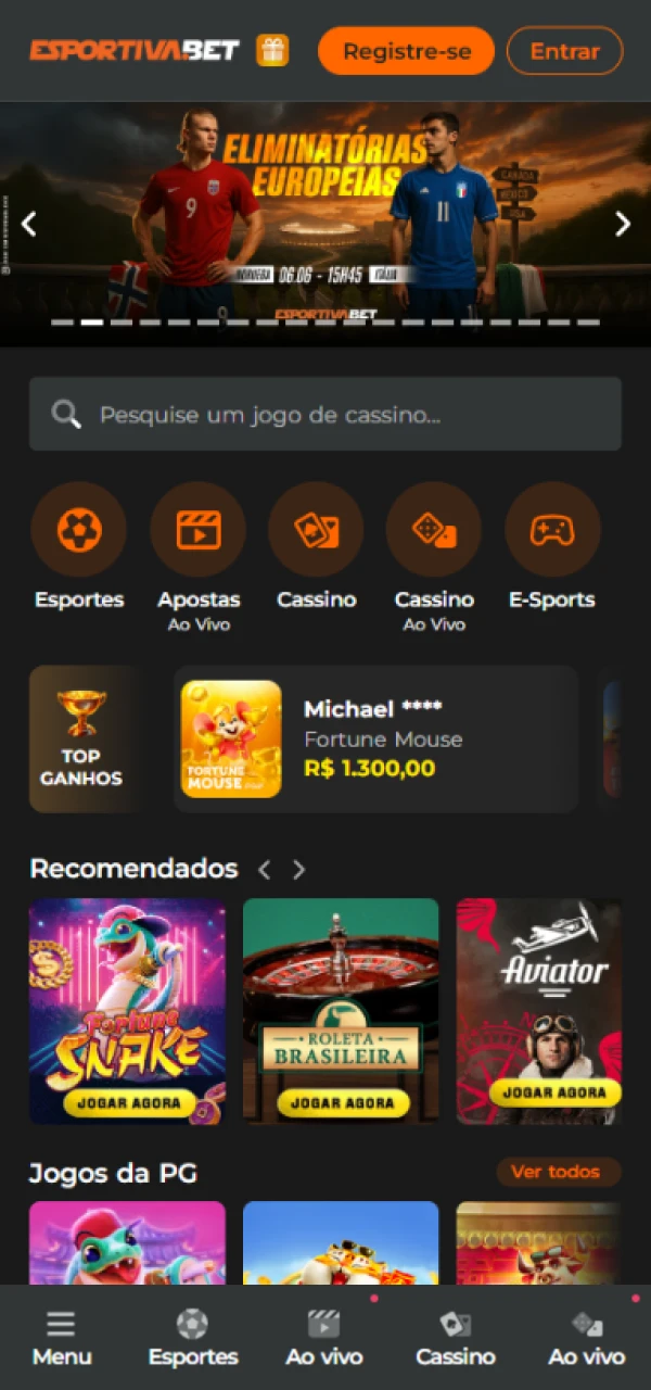 Abra o site oficial da EsportivaBet para jogar Aviator.