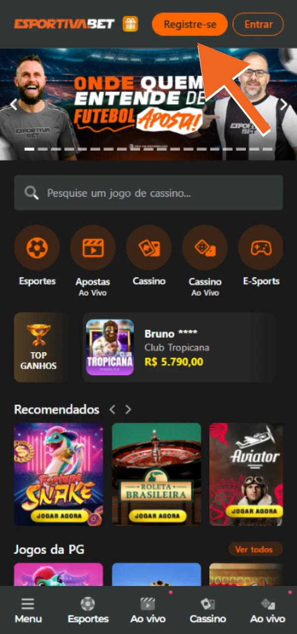 Registe-se no EsportivaBet para começar a apostar no futebol.