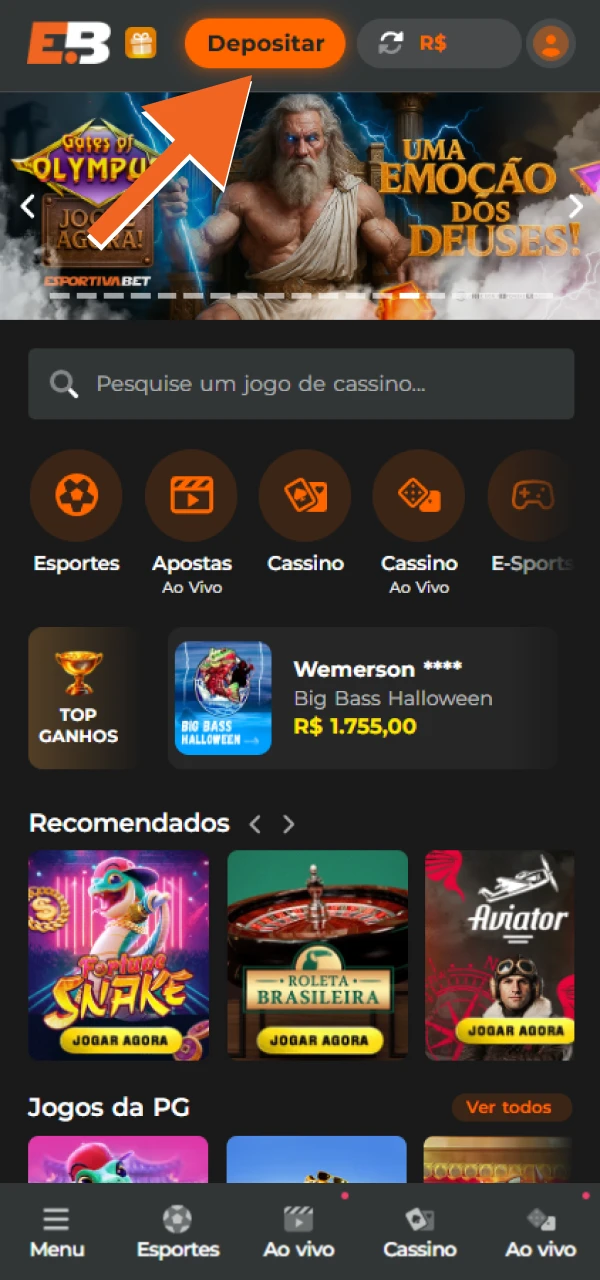 Deposite na sua conta EsportivaBet para fazer apostas de futebol.
