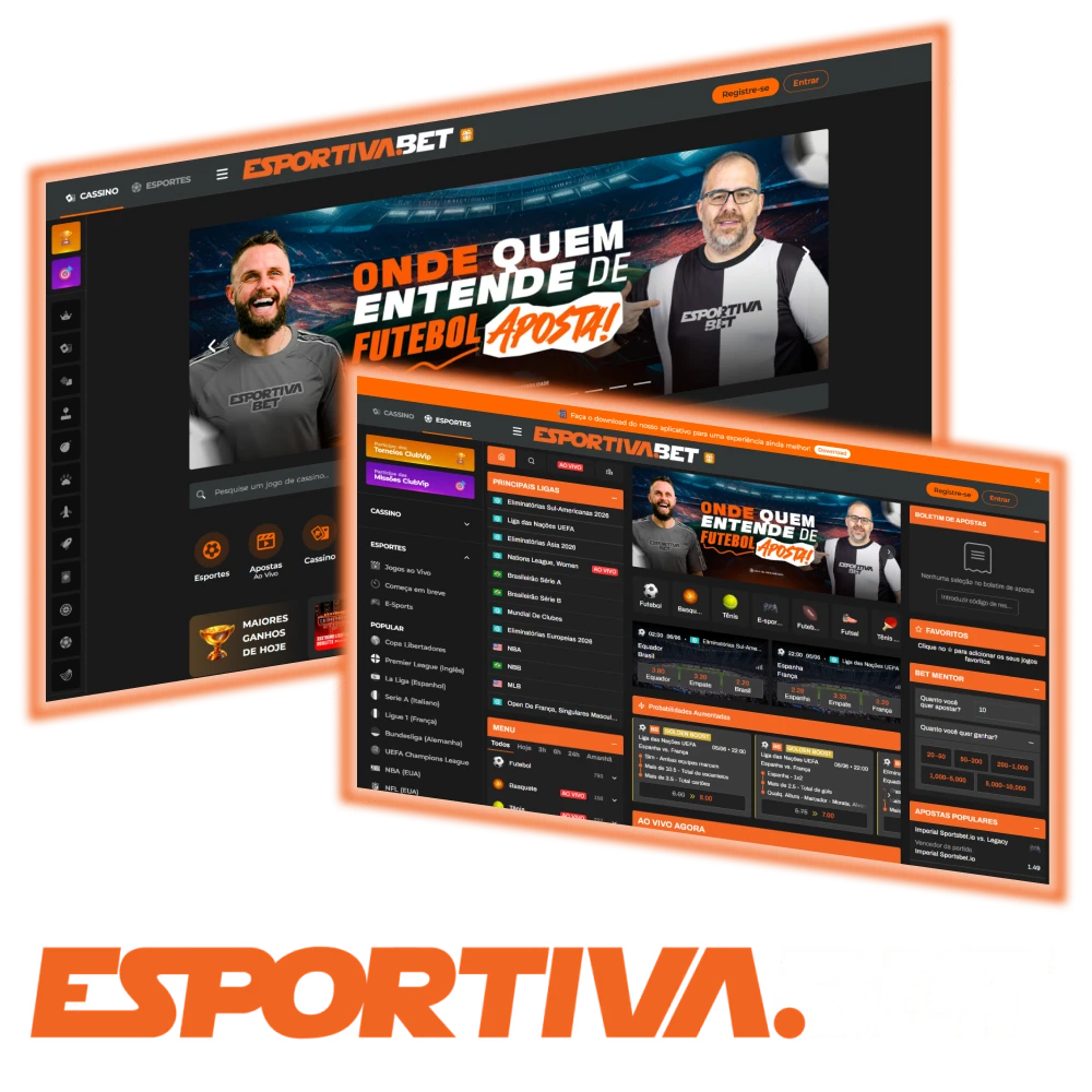 Jogar jogos de casino e apostar em desportos no site oficial da EsportivaBet no Brasil.