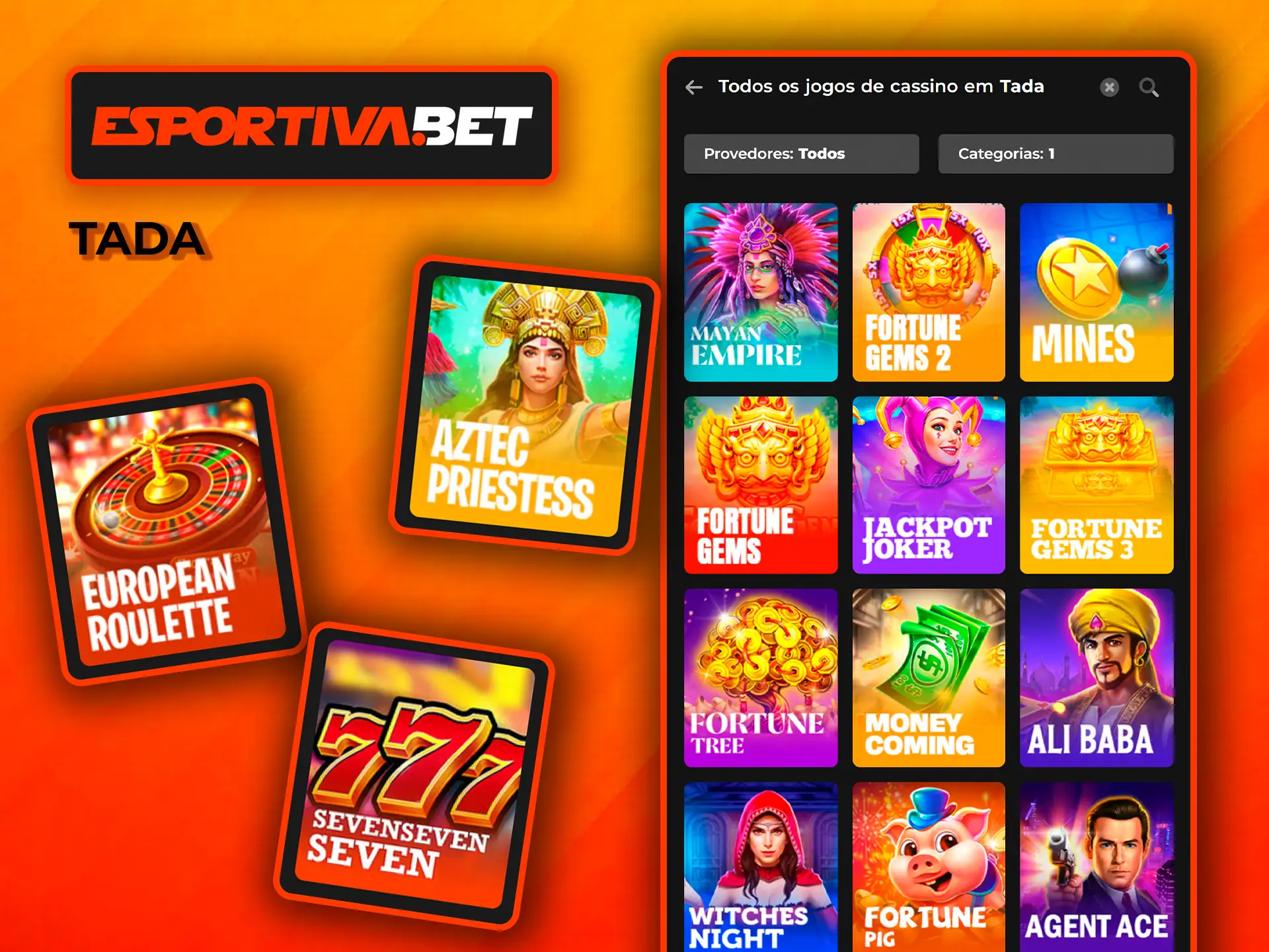 Conheça os jogos Tada com levantamento instantâneo de fundos no casino EsportivaBet.