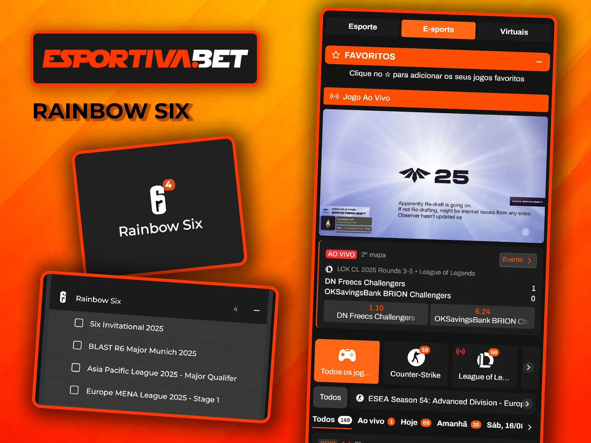 A EsportivaBet oferece apostas em jogos do Rainbow Six.