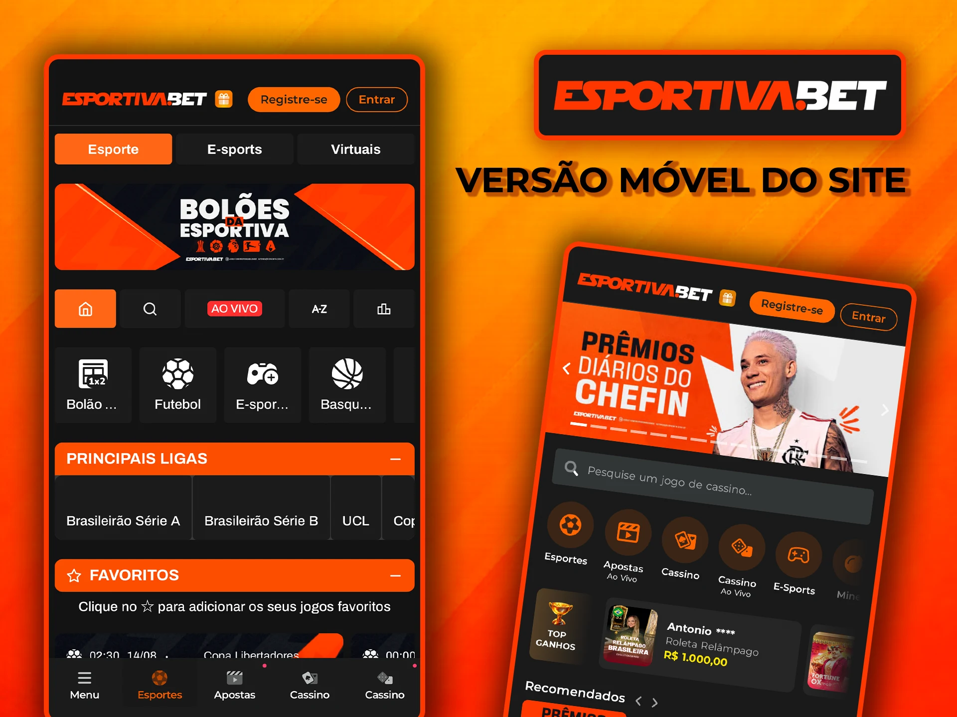 Use a versão móvel do site EsportivaBet.