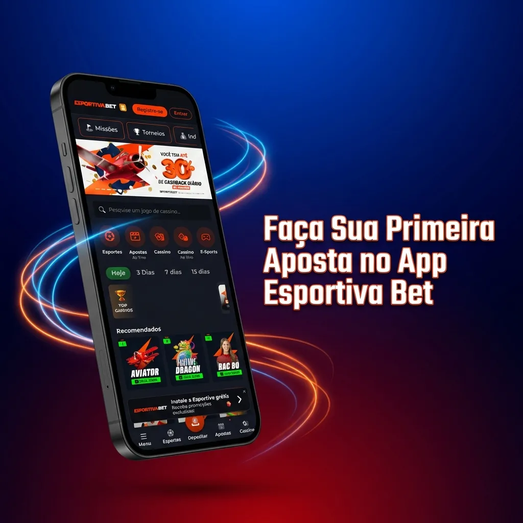 Smartphone showing Esportiva Bet app with sports betting interface and bet slip ready for first wager
